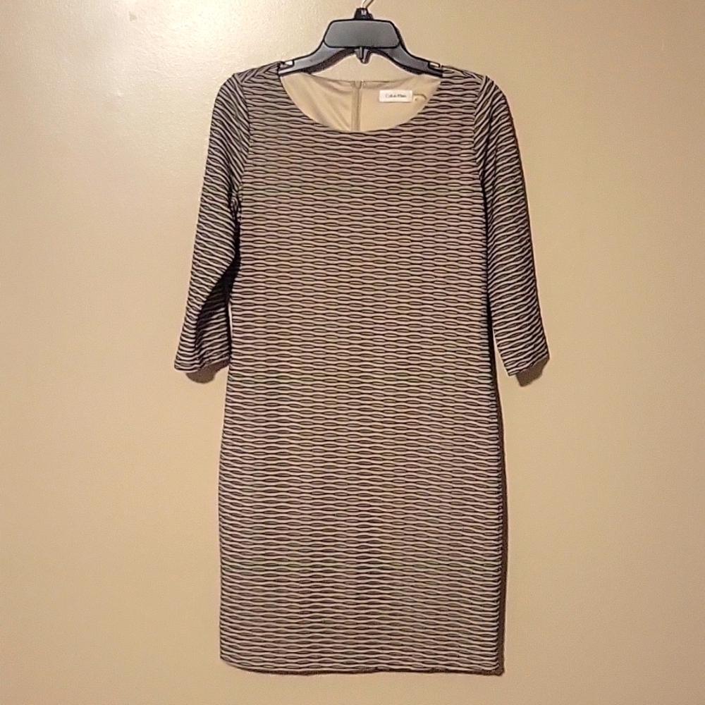 Calvin Klein Mini Dress 3/4 Sleeve Gray Black Womens Size 10